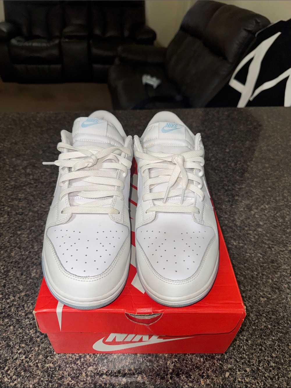 Nike White Sneakers with Light Blue Accents